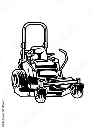 Lawn Mower Illustration, Gardener Cut File, Grass Cutter Stencil, Machine Vector, Field Cleaner Clipart