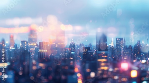 a blurred cityscape background with indistinct buildings and lights, capturing a sense of urban ambiance.