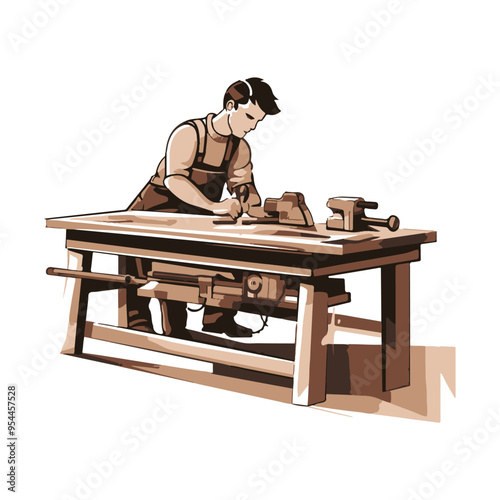 Carpenter Cutting Wood on Workbench items