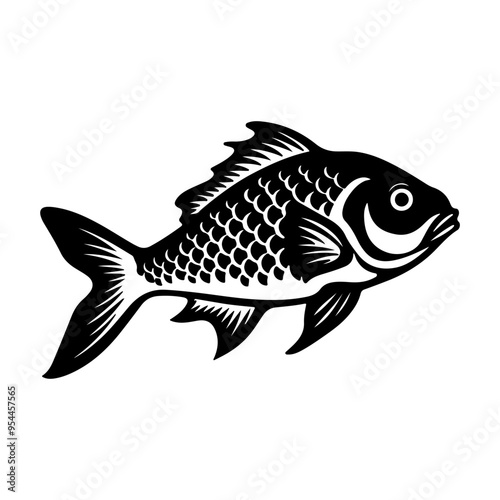 Carp fish silhouette black white vector