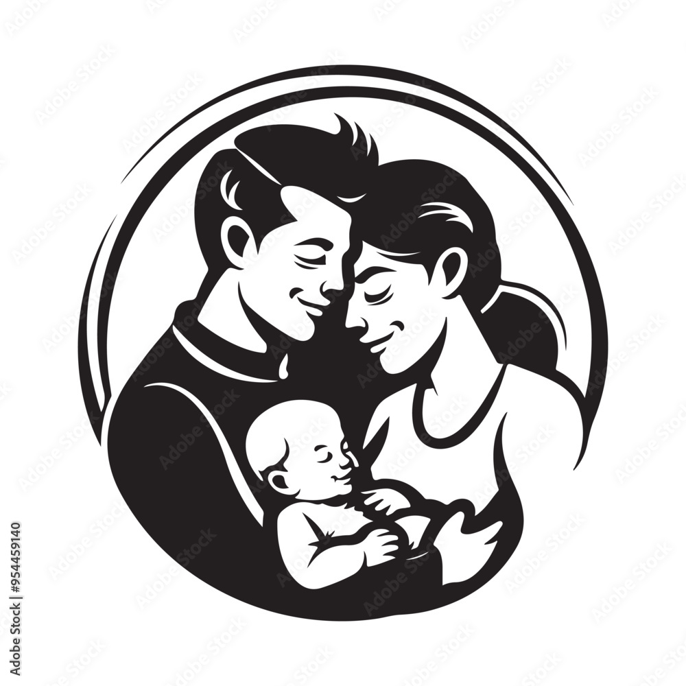 Happy Family Vector Stock Illustrations. Happy family stylized symbol young parents Vector Image
