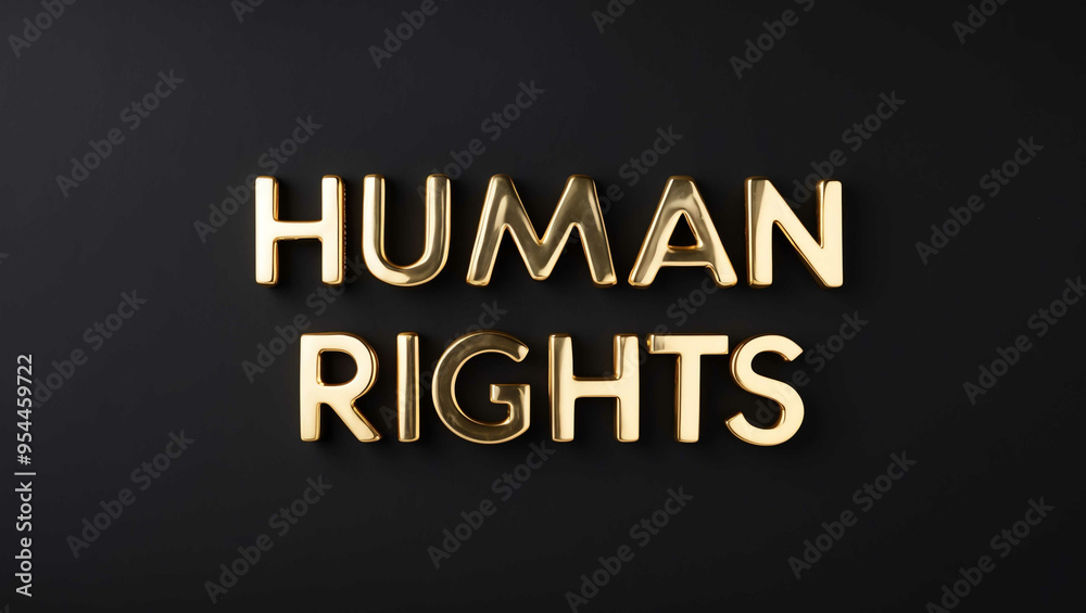 Fototapeta premium human rights word gold metallic shiny lettering on plain black background