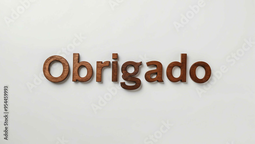 obrigado word brown wood letters on plain white background