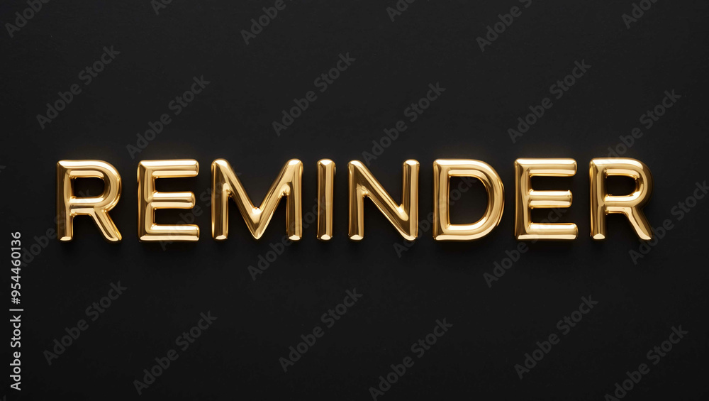 reminder word gold metallic shiny lettering on plain black background reminder word gold metallic shiny lettering on plain black background