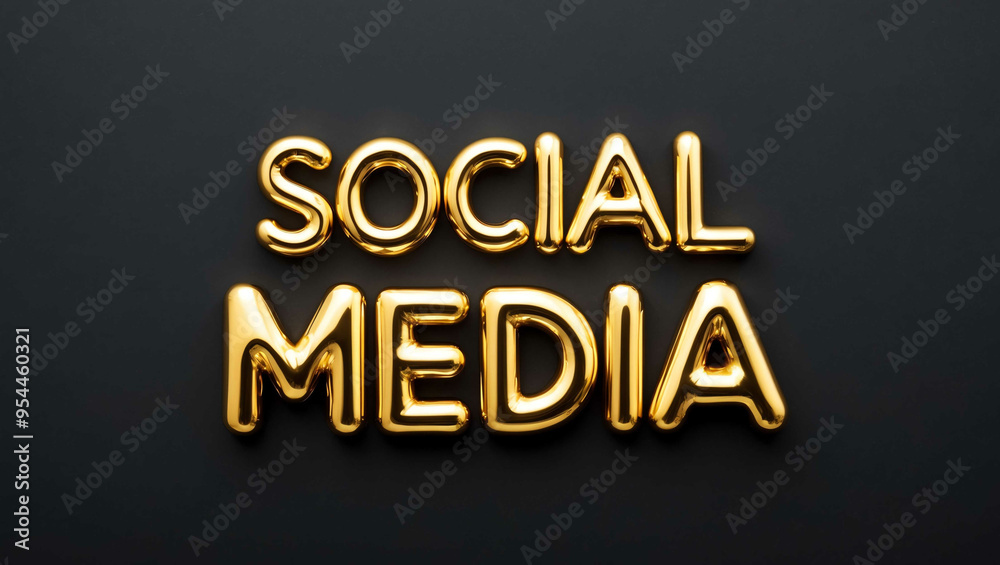 Obraz premium social media word gold metallic shiny lettering on plain black background