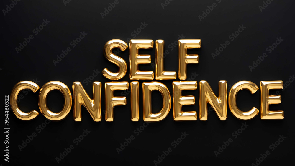 self confidence word gold metallic shiny lettering on plain black background self confidence word gold metallic shiny lettering on plain black background