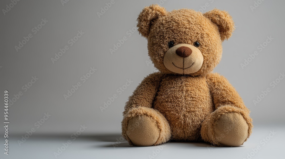 Fototapeta premium Plush Brown Teddy Bear Sitting on White Background