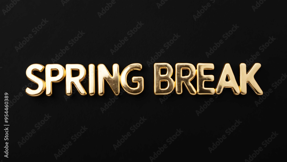 spring break word gold metallic shiny lettering on plain black background spring break word gold metallic shiny lettering on plain black background
