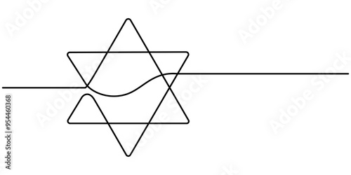 Star of David in continuous line drawing style. Line art of star of David. Vector illustration. Abstract background, Continuous drawn one line of the symbol of religion, Star of David icon line