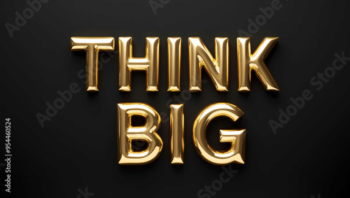 think big word gold metallic shiny lettering on plain black background