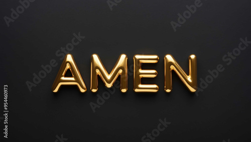 amen word gold metallic shiny lettering on plain black background