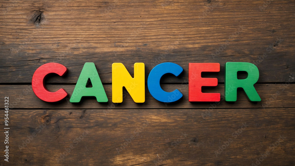 Fototapeta premium cancer word colorful wooden letters on plain white background