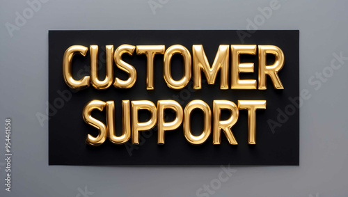 customer support word gold metallic shiny lettering on plain black background