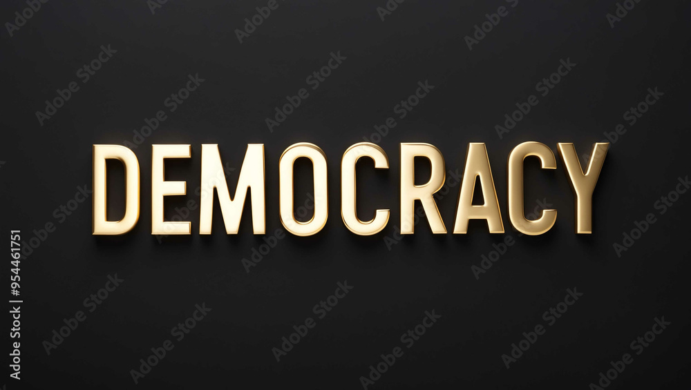 democracy word gold metallic shiny lettering on plain black background democracy word gold metallic shiny lettering on plain black background
