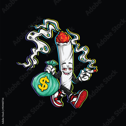 weed smoking character cartoon mascot logo leaf face happy with fruit strain object