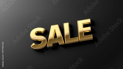 for sale word gold metallic shiny lettering on plain black background