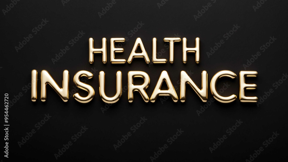 health insurance word gold metallic shiny lettering on plain black background health insurance word gold metallic shiny lettering on plain black background