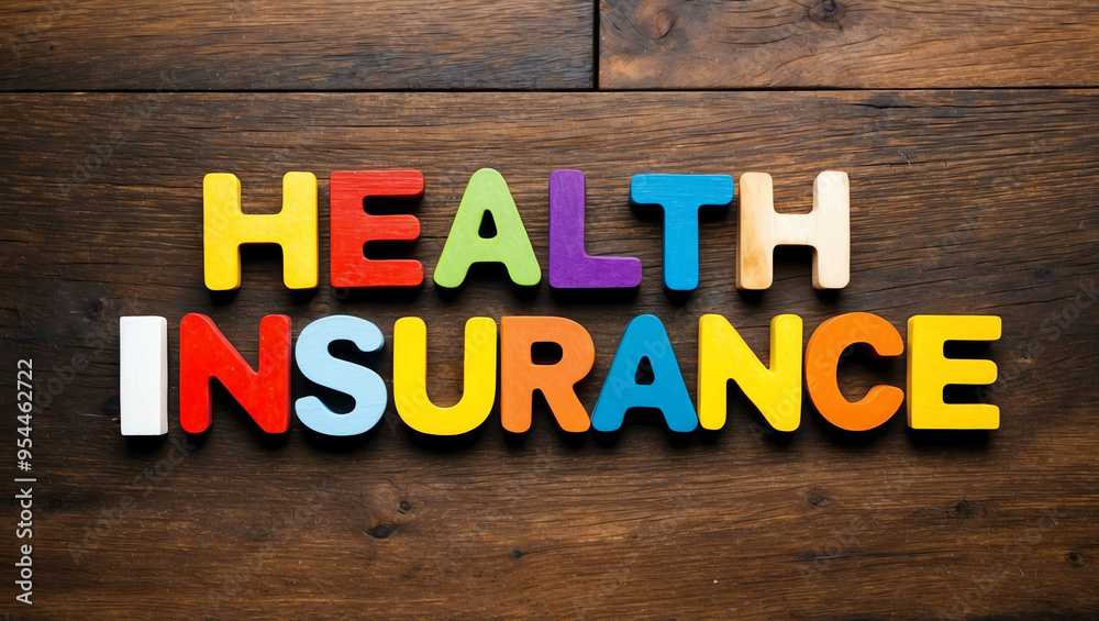 Fototapeta premium health insurance word colorful wooden letters on plain white background