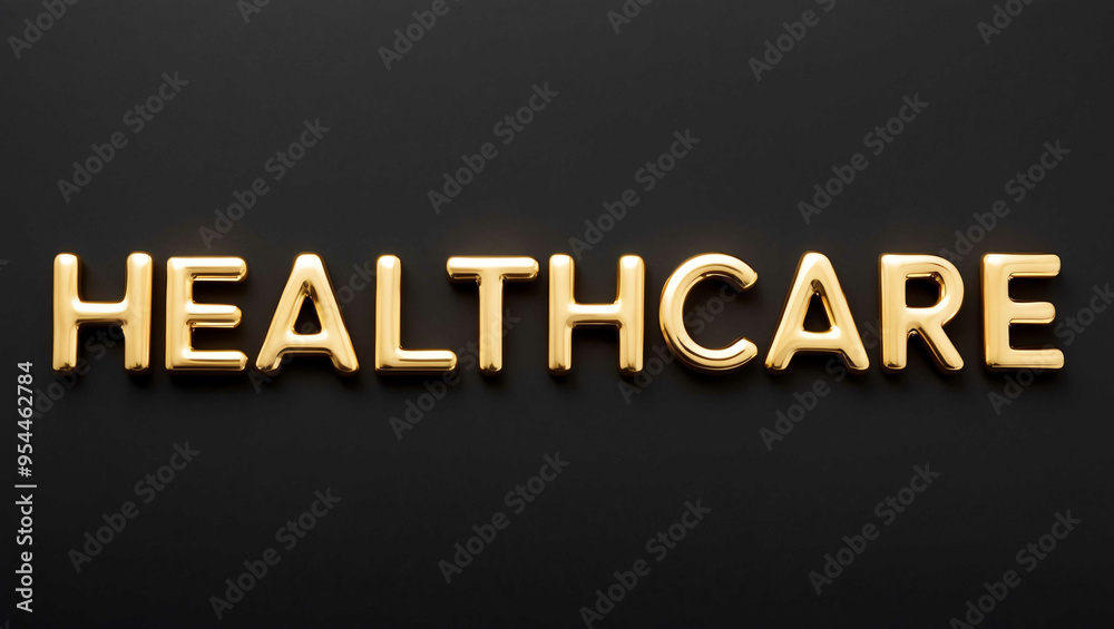 healthcare word gold metallic shiny lettering on plain black background healthcare word gold metallic shiny lettering on plain black background