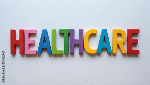 healthcare word colorful wooden letters on plain white background