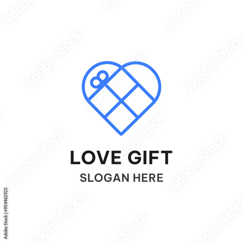 Love gift logo template in simple line style. Creative gift vector illustration