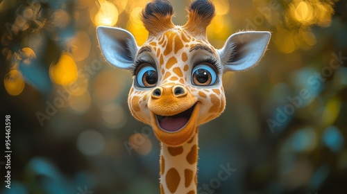 Cute Cartoon Giraffe Portrait with Bokeh Background