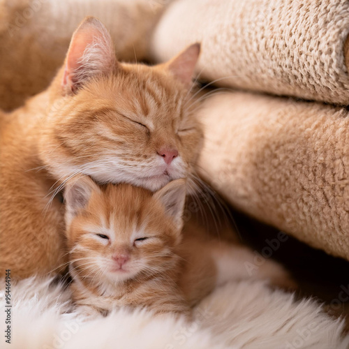 Wallpaper Mural A mother cat holding her kitten to her chest Torontodigital.ca