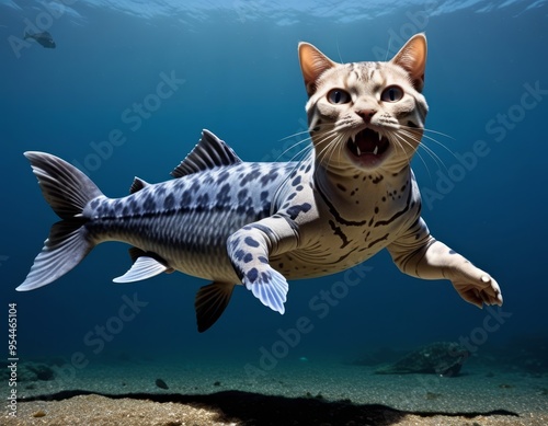 Hybrid animal between cat and Coelacanth. photo