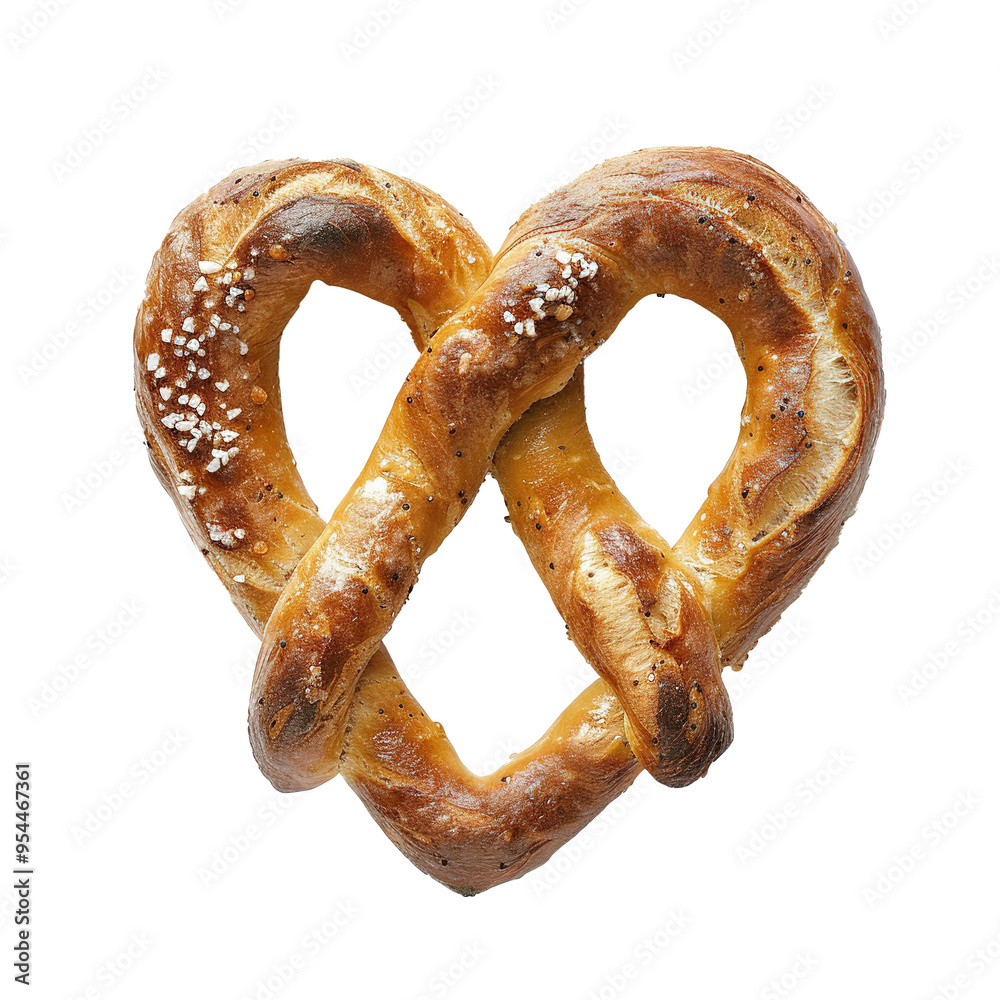 A heart-shaped pretzel toped with sesame seeds, isolated on white background. A heart-shaped pretzel toped with sesame seeds, isolated on white background.