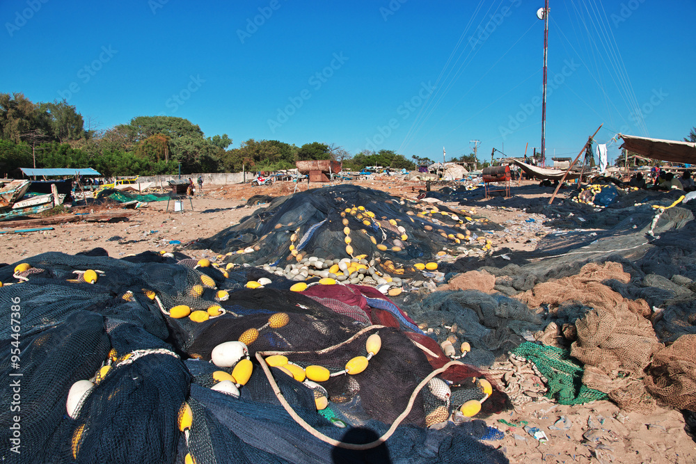 Fishing net in the sea port of the small village not far Dakar, Senegal
