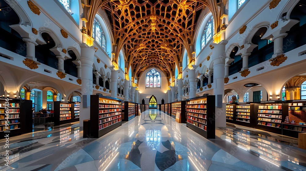 A converted Neo-Gothic cathedral, now a majestic bookstore, preserving ...