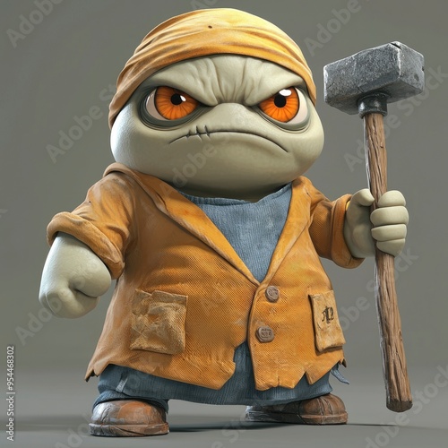 Angry Cartoon Creature with Hammer photo