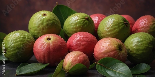 guava fruits on solid background with copy space. photo