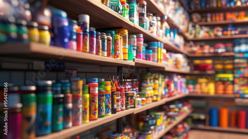Wallpaper Mural Ultra-realistic close-up of a local arts and crafts store, with shelves filled with colorful Torontodigital.ca