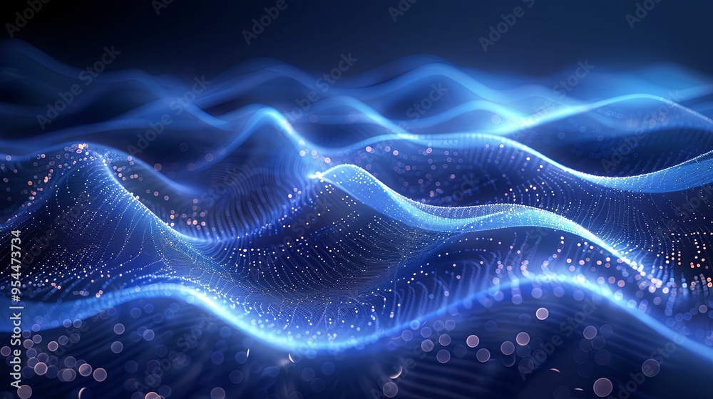 Abstract Blue and White Waves with Bokeh Lights Abstract Blue and White Waves with Bokeh Lights