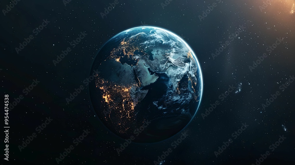 Earth from Space with City Lights and Stars Earth from Space with City Lights and Stars