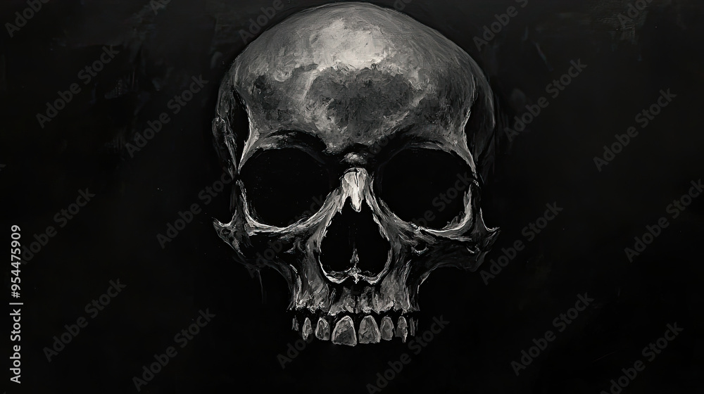 Dark Skull Illustration on a Black Background with Subtle Shading Dark Skull Illustration on a Black Background with Subtle Shading