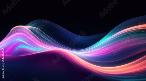 Luminescent digital waves gleam with fluorescent pink and blue tints against a shadowy backdrop