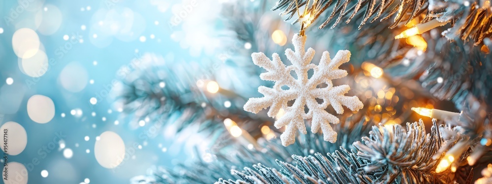 branches adorned with a dangling snowflake orb branches adorned with a dangling snowflake orb