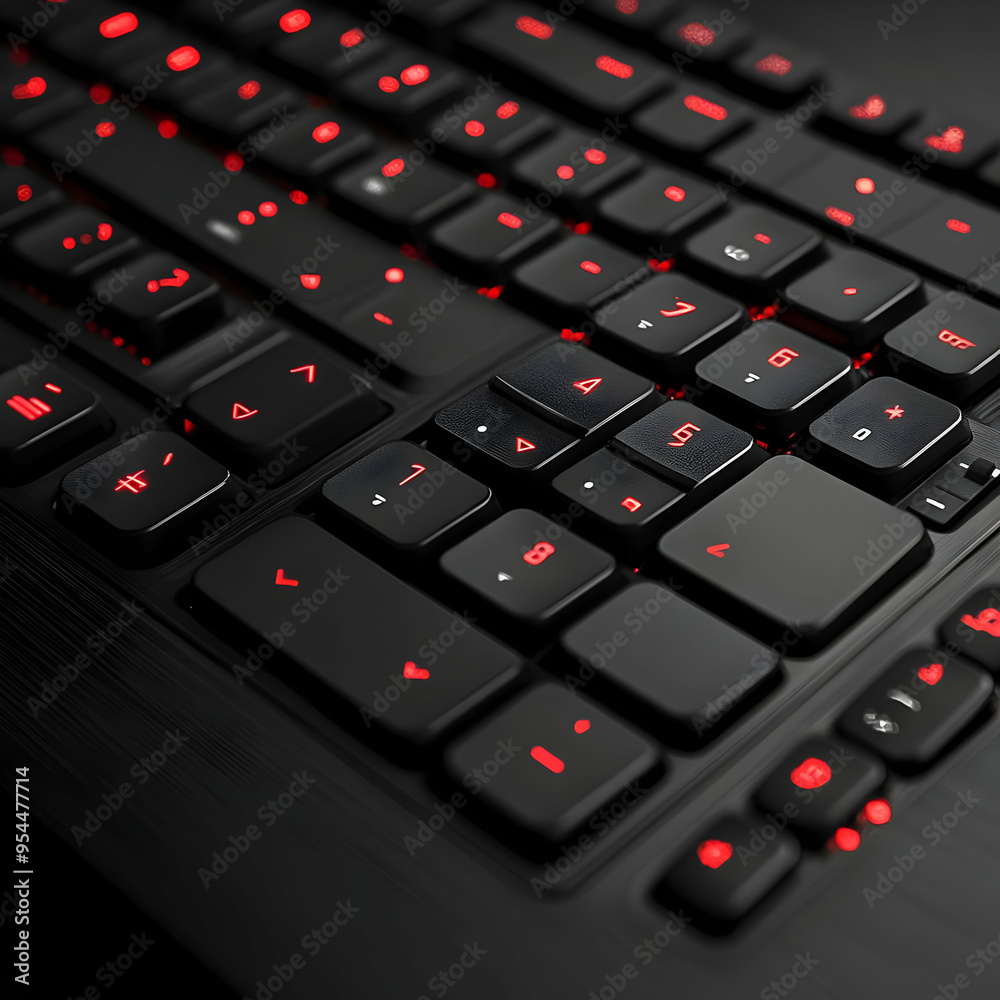 Black Keyboard with Red Backlit Keys - Close-Up Illustration Black Keyboard with Red Backlit Keys - Close-Up Illustration