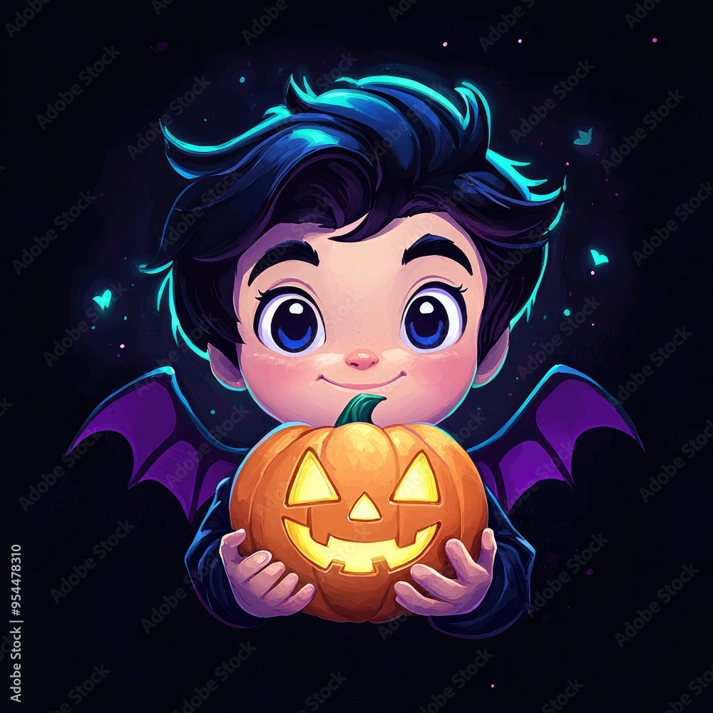 Cute Cartoon Boy Holding a Jack-O-Lantern for Halloween Cute Cartoon Boy Holding a Jack-O-Lantern for Halloween