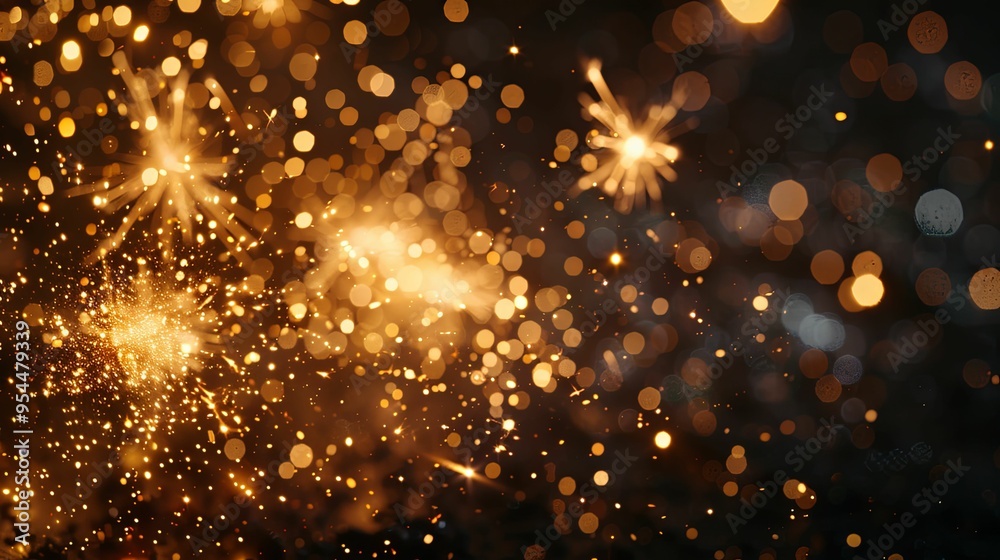Golden Sparkles and Bokeh Lights on a Dark Background Golden Sparkles and Bokeh Lights on a Dark Background