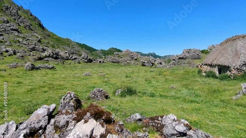 Teito (typical hut) near La Llamera, Somiedo Natural Park and Biosphere Reserve, Asturias, Spain photo