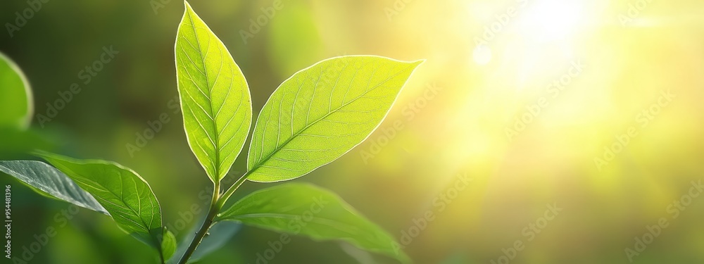 A close-up of a green leaf with the sun shining behind it A close-up of a green leaf with the sun shining behind it