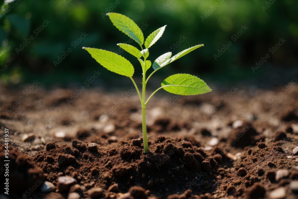 New growth sprouts from fertile soil bathed in sunlight New growth sprouts from fertile soil bathed in sunlight