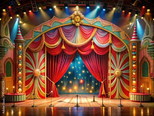 Whimsical Circus Stage Curtain Design