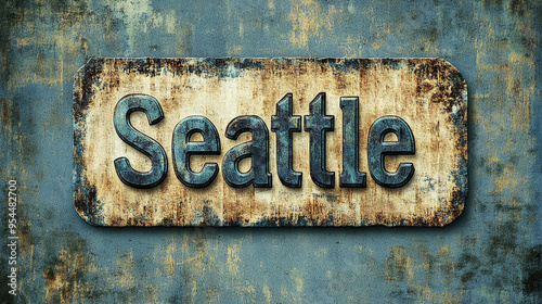 Vintage-style Seattle sign with a distressed and weathered look