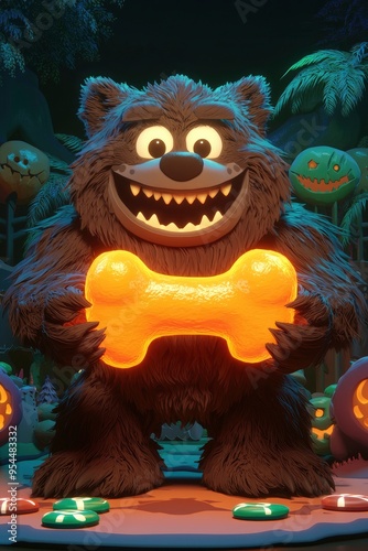 Happy Halloween Bear Holding a Bone