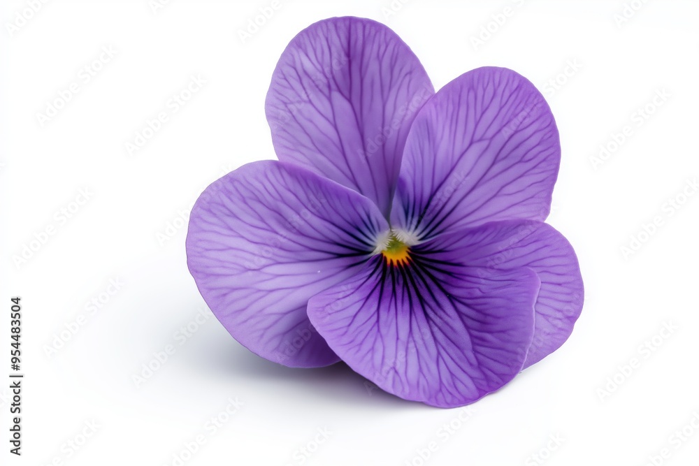 Obraz premium Close-up of a single purple pansy flower, perfect for edible decoration, vibrant and detailed, isolated on white background, selective focus, copy space