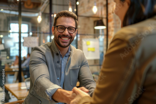 Businessman making handshake with partner